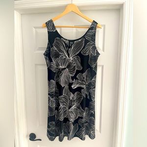 Floral black and white mini dress, beach cover up, tank dress, size large